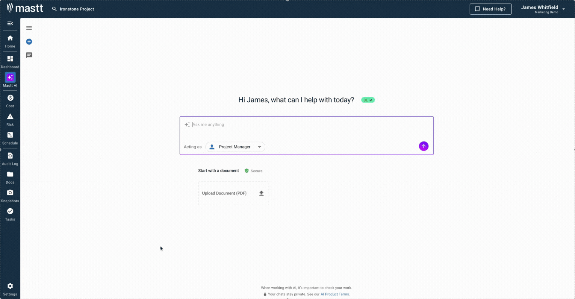 Mastt AI chat interface generating customized fatigue management plan from user input