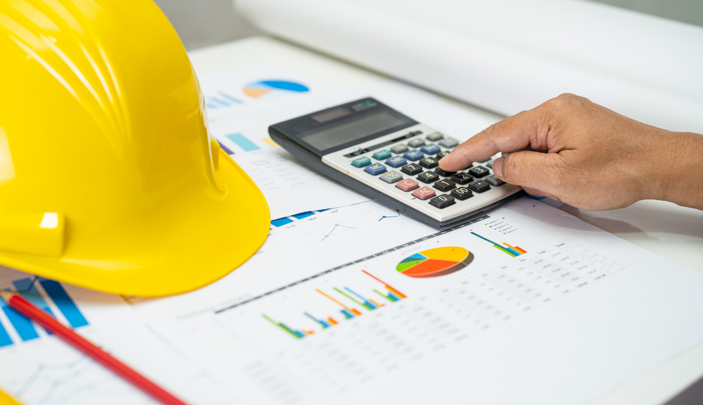 Construction cost tracking using budget charts, calculator, and project data.