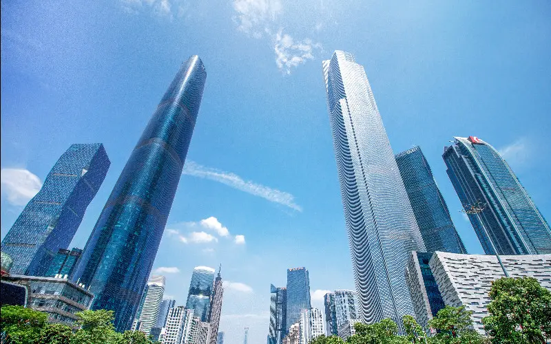 Guangzhou CTF Finance Centre in Guangzhou, China, a 530-meter supertall skyscraper with offices and hotel space.