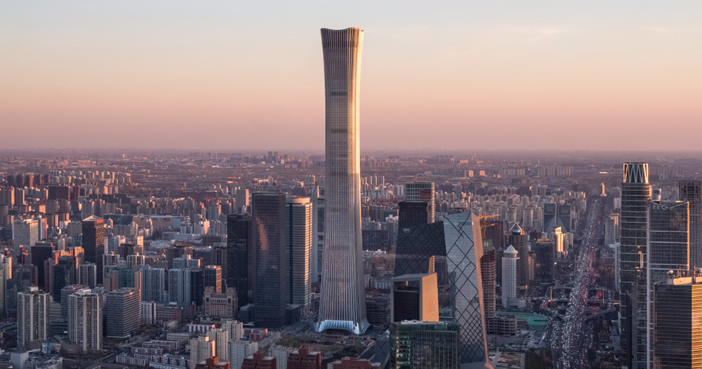 CITIC Tower China Zun in Beijing, China, a 528-meter supertall commercial skyscraper inspired by an ancient vessel.