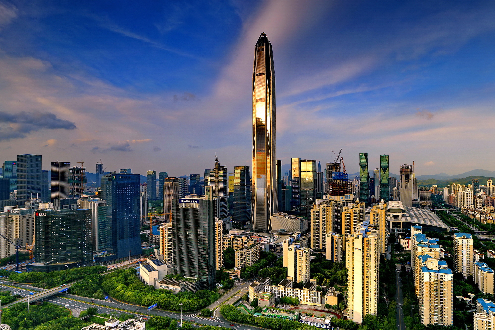 Shanghai Tower in Shanghai, China, a 632-meter megatall skyscraper with a spiraling design.