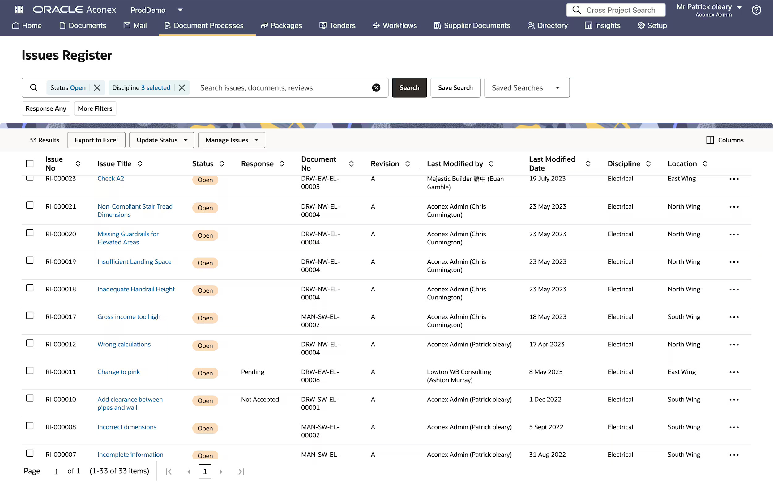 Issues register in Oracle Aconex