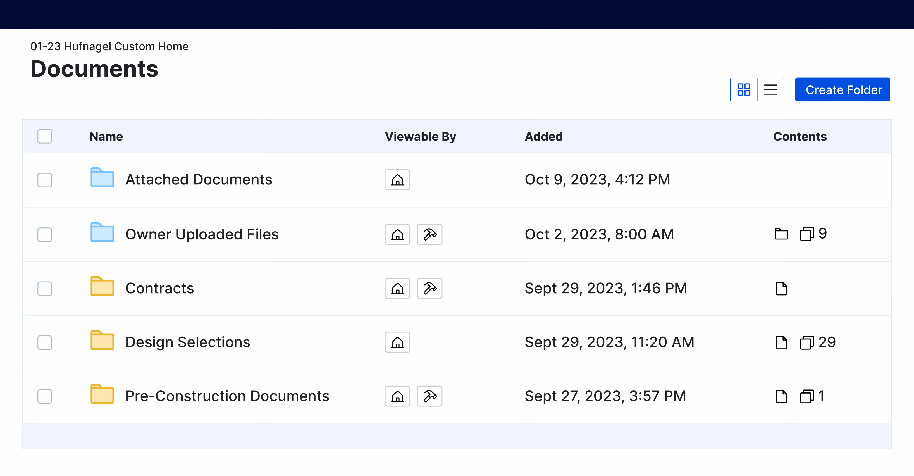 Buildertrend folders for contracts and selections