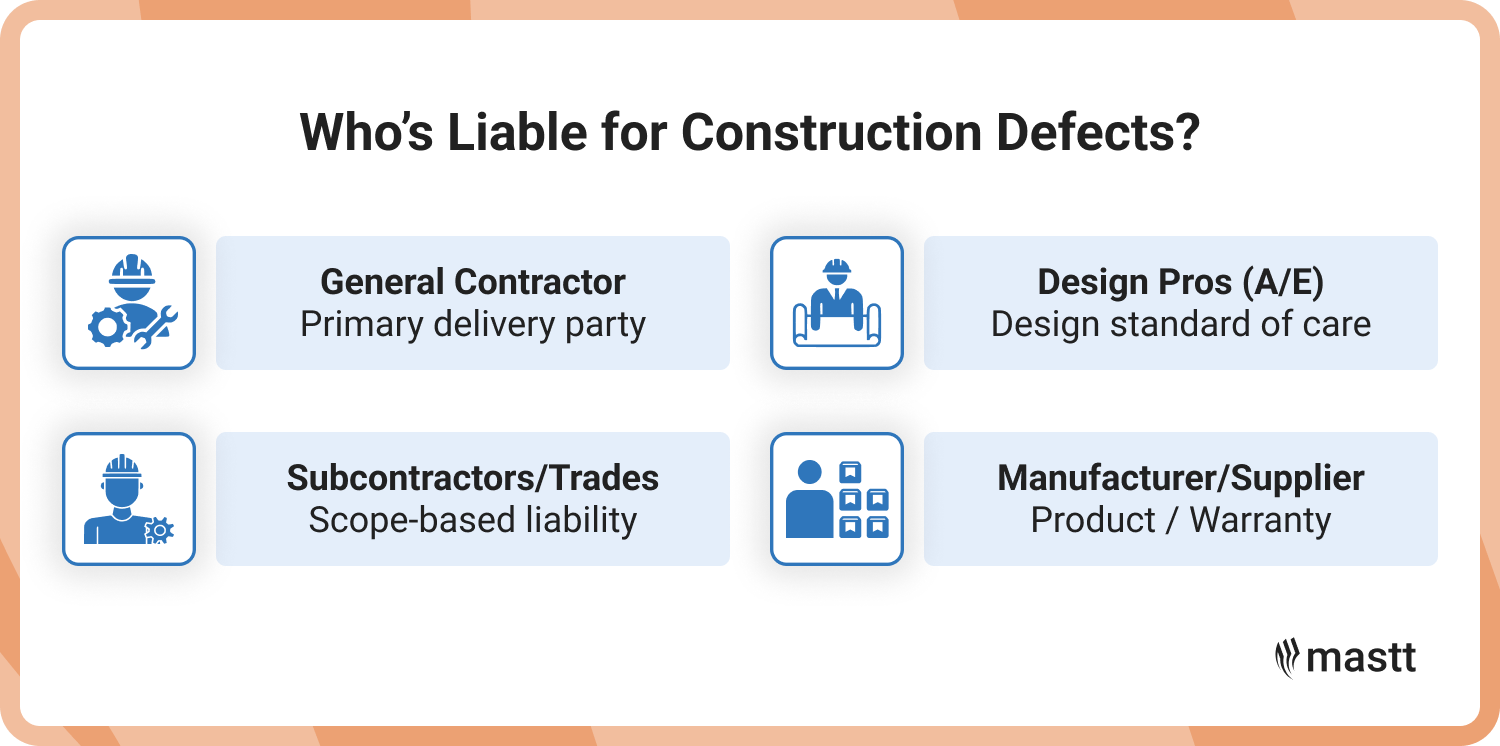 Parties liable for construction defects