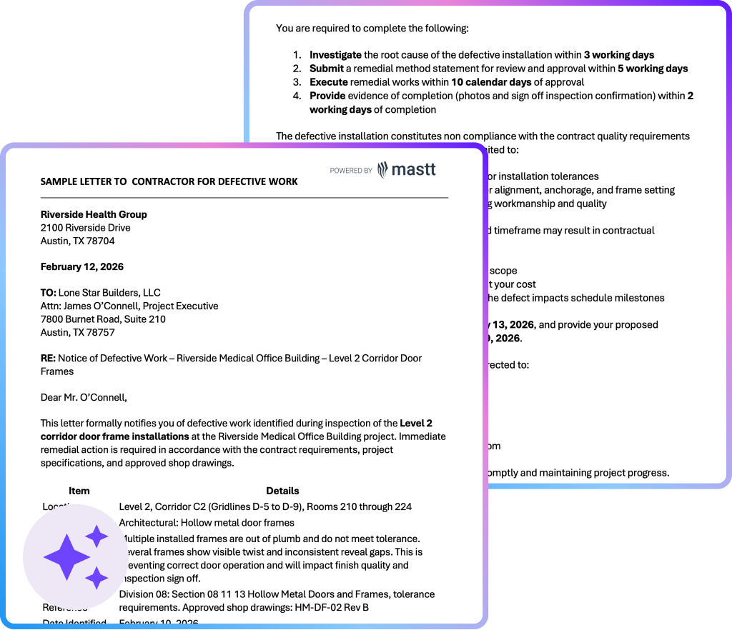 Sample Letter to Contractor for Defective Work