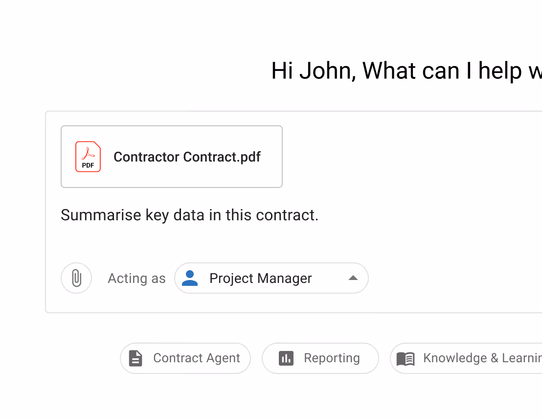 AI Chat summarizing key data from an uploaded contractor contract PDF