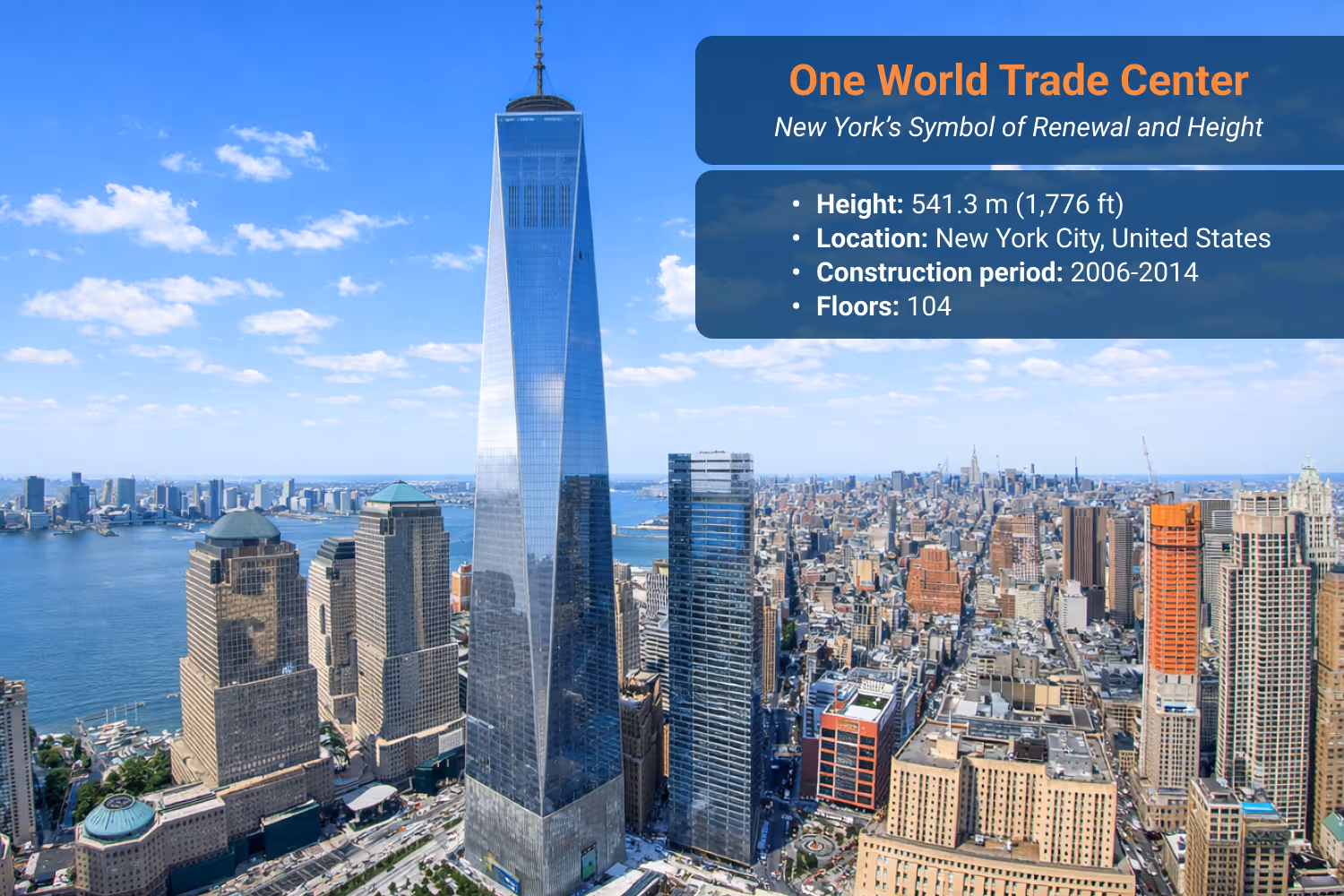 One World Trade Center in New York City, a 541.3-meter supertall office skyscraper at the World Trade Center site.