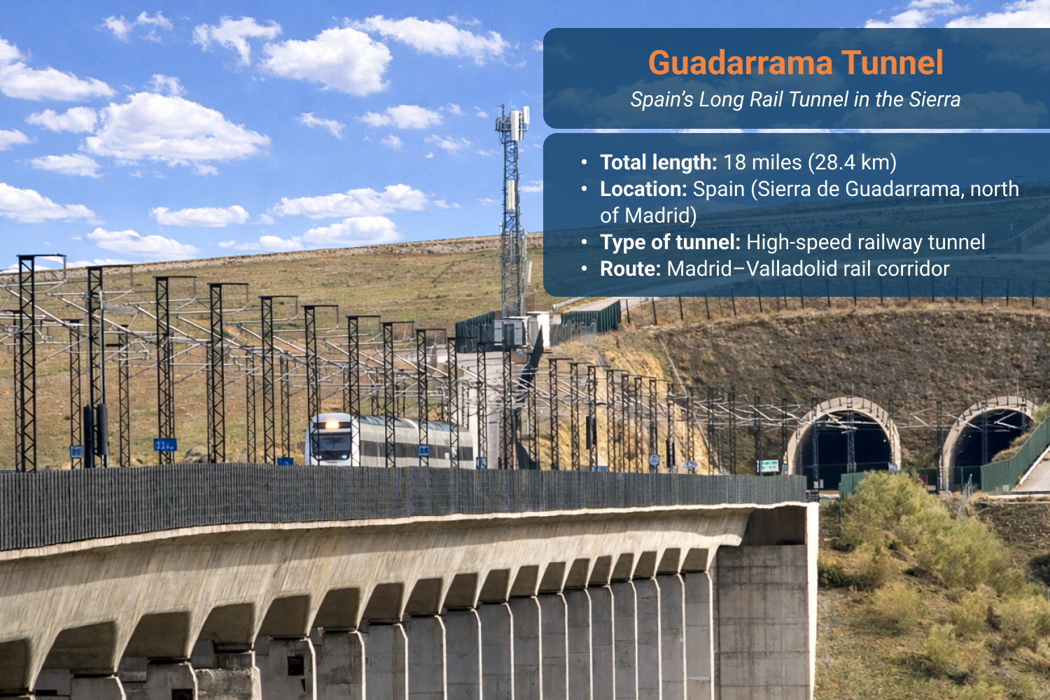 Entrance portal of the Guadarrama Tunnel on Spain’s Madrid–Valladolid high-speed rail line.