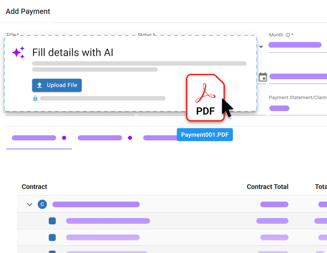 Bulk upload of contract PDF in Mastt with AI filling contract details automatically