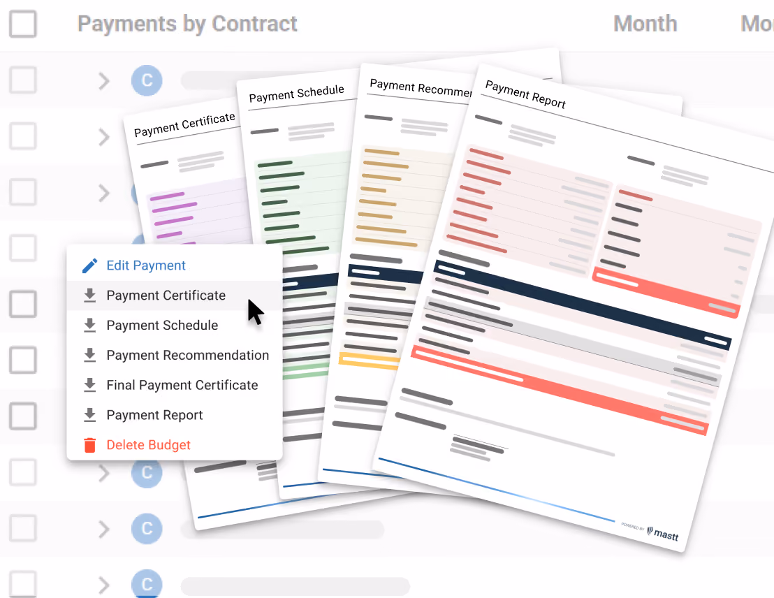 Payment menu with certificate and report options.