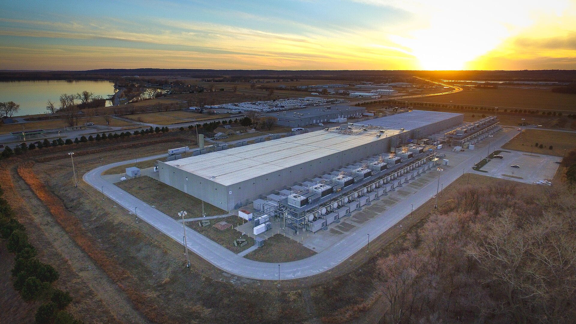 Hyperscale data center campus with large cooling yard