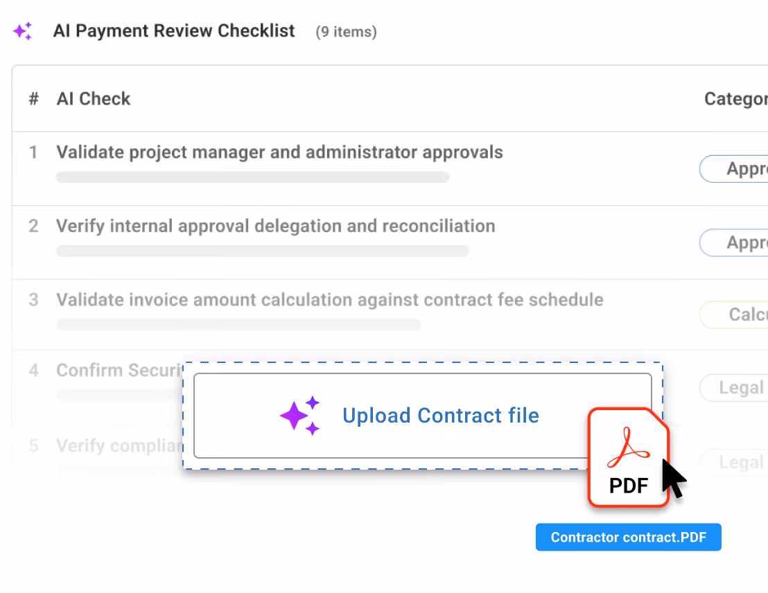 Upload contract PDF for AI payment review checklist.