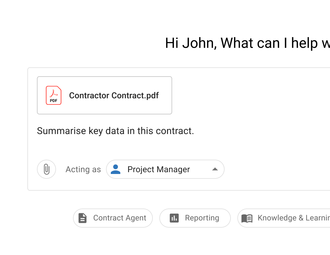 Mastt AI analyzing a contractor contract PDF and summarizing key project data.