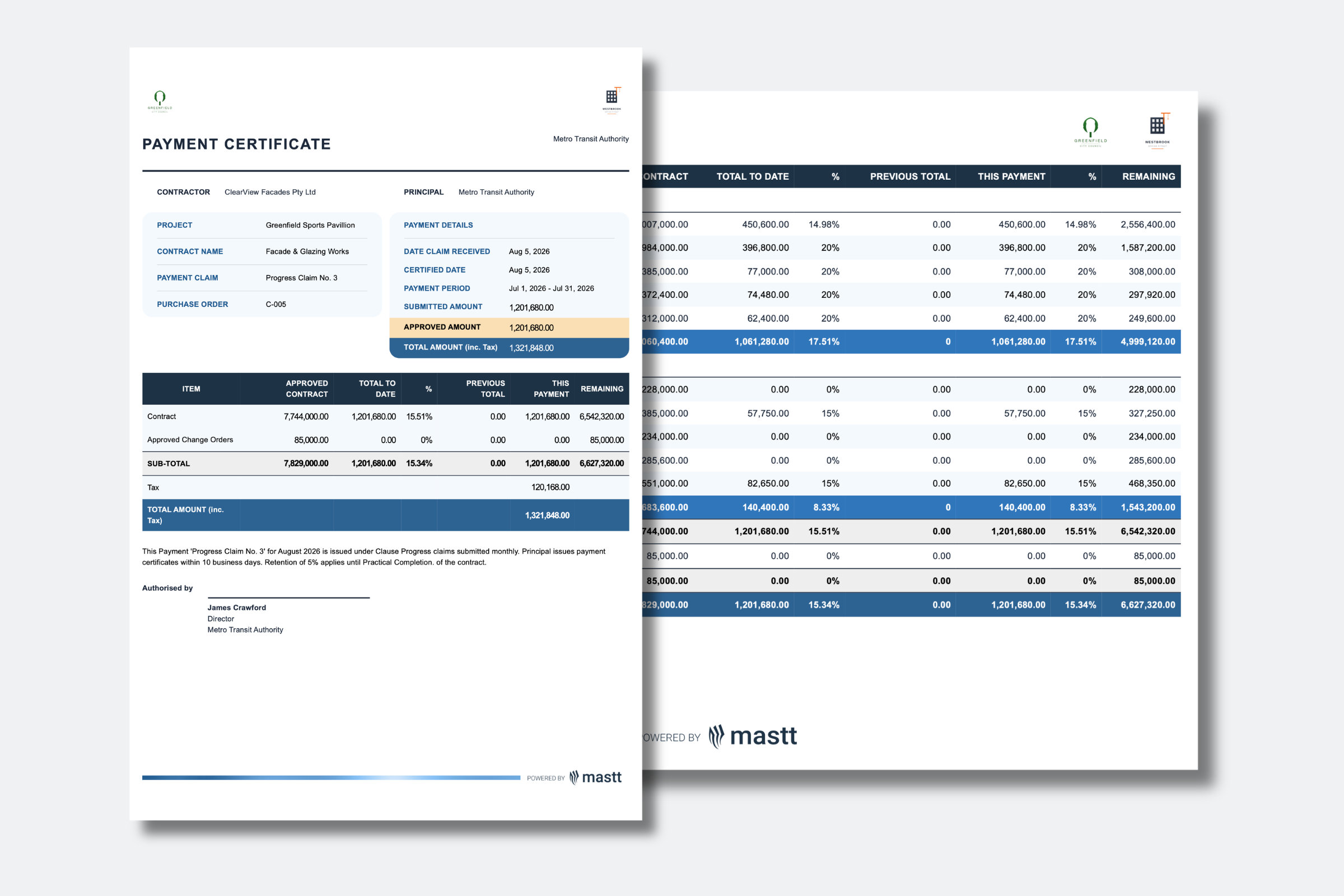 A payment certificate records the amount assessed and approved for payment after the submitted claim and supporting evidence have been reviewed.