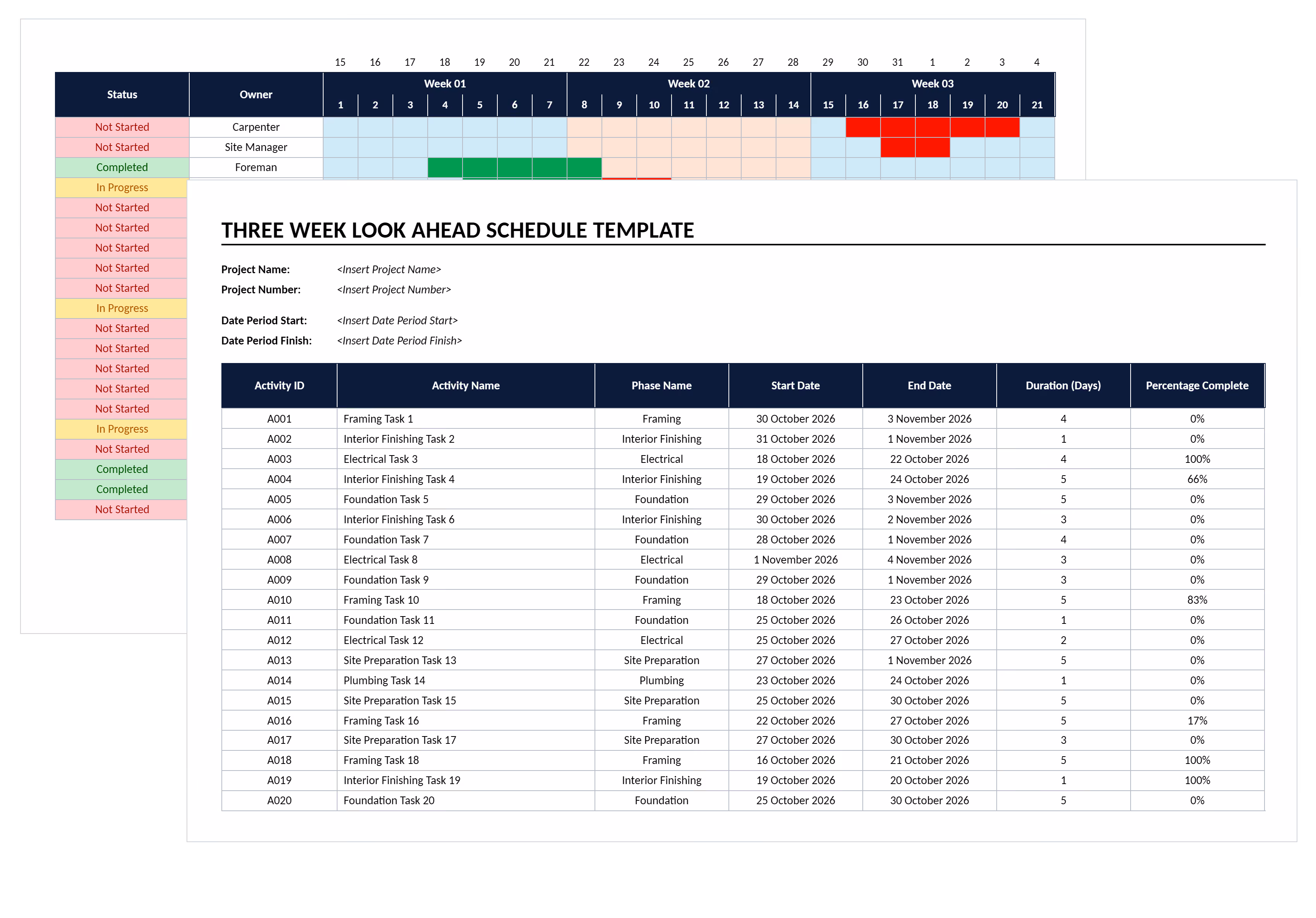 3 Week Look Ahead Template
