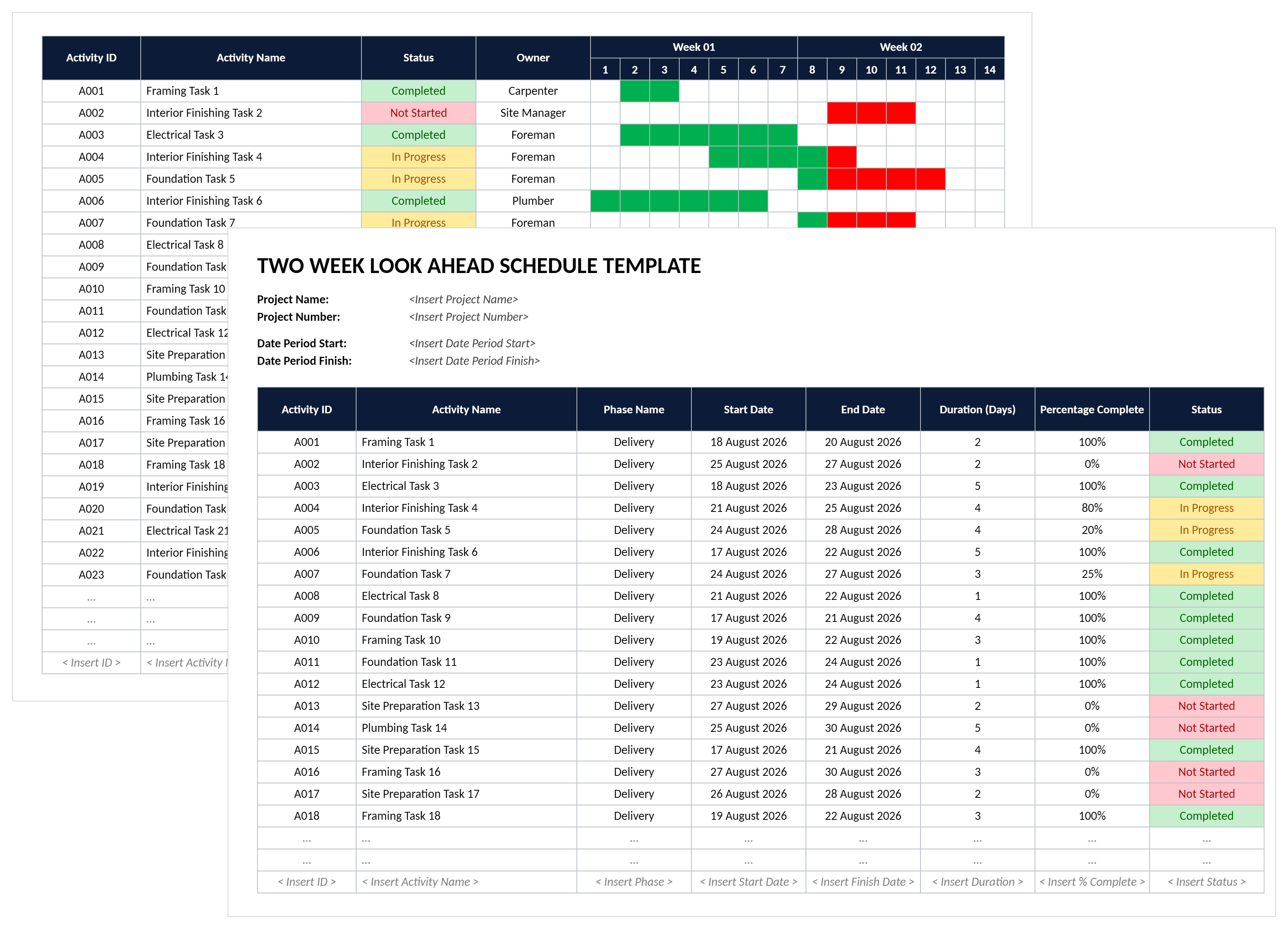 2 Week Look Ahead Schedule Template