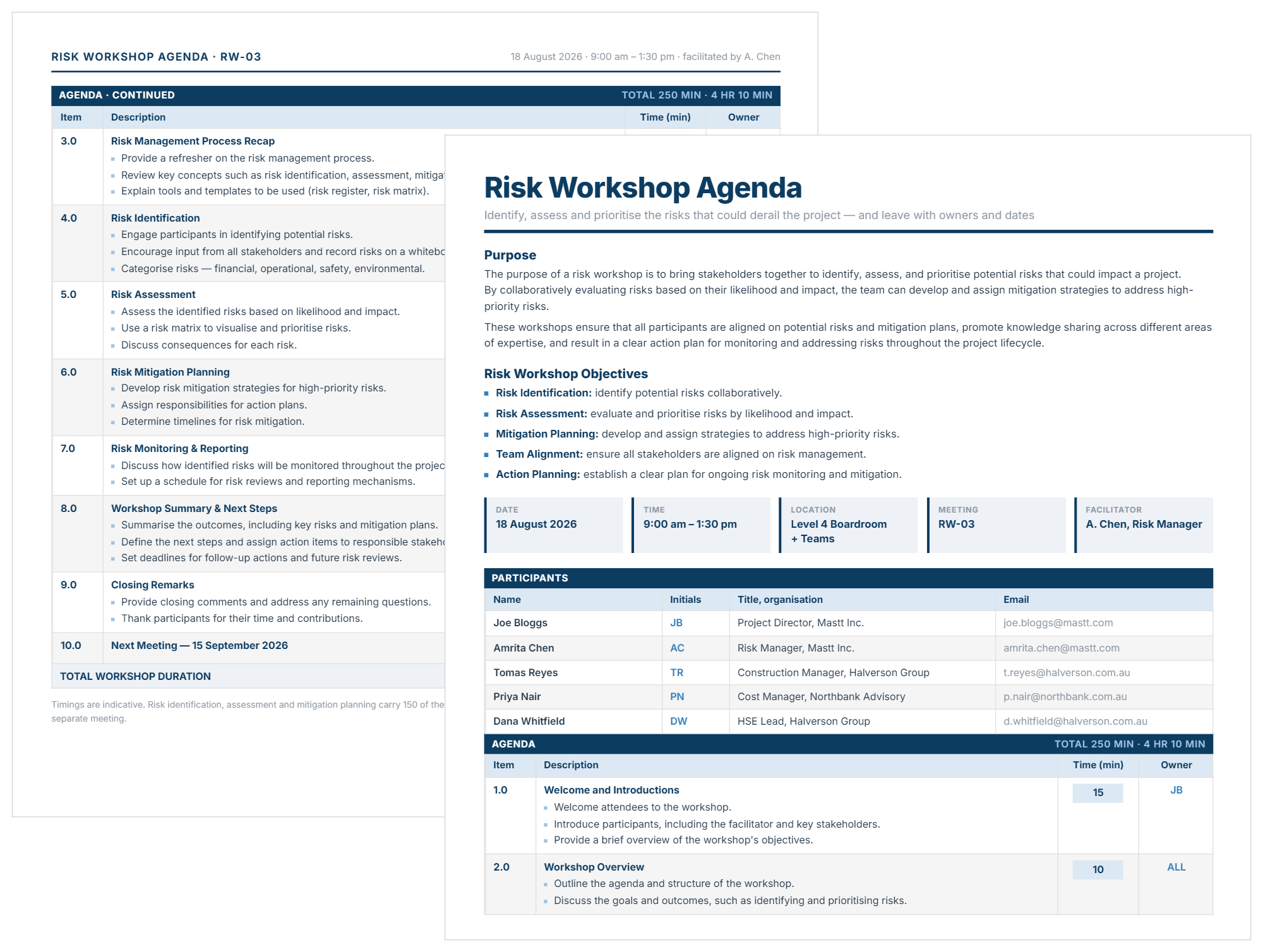 Risk Workshop Agenda