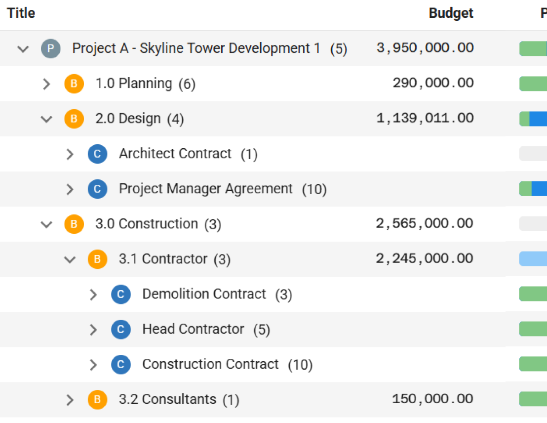 Program library screen with project cards, cover images, and project counts to start new capital projects