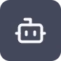 A simple white robot head icon with two eyes and an antenna on a dark background.