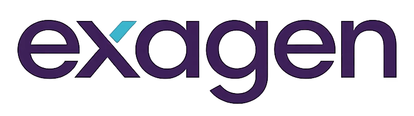 Exagen company logo with purple letters and a teal accent on the letter X.