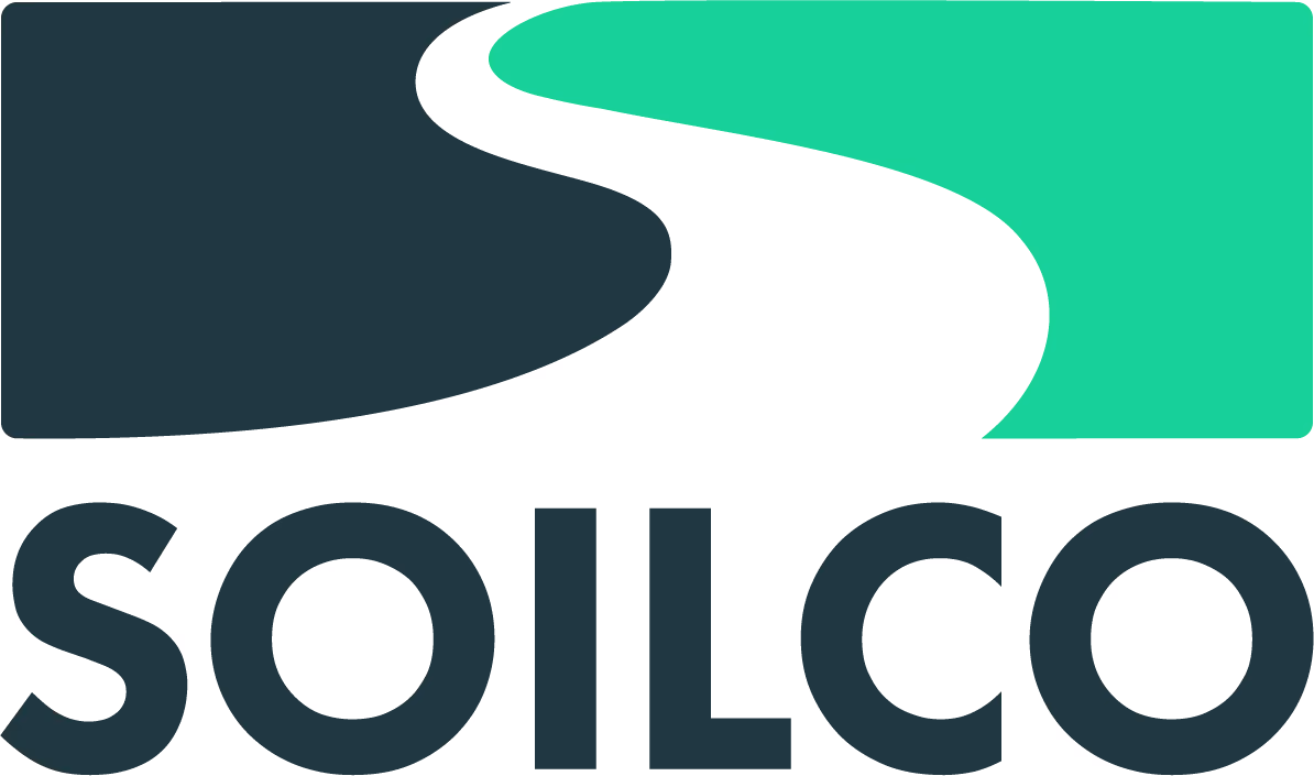SOILCO logo with stylized dark and green shapes forming an S above bold text