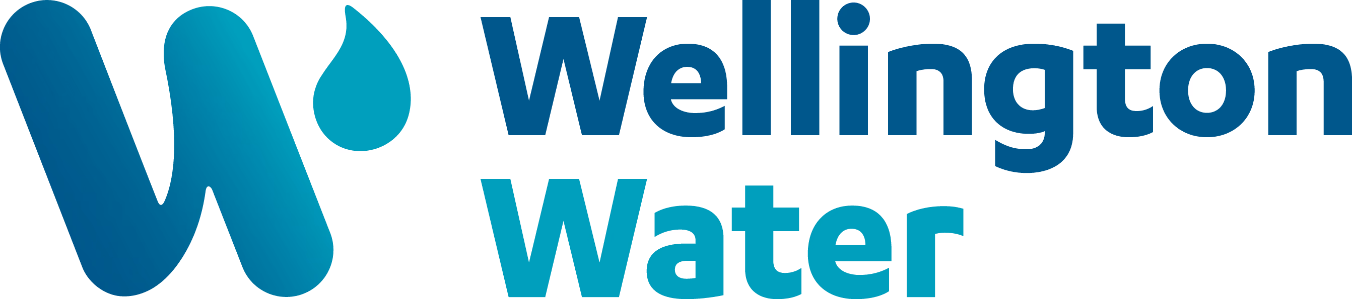 Wellington Water logo with stylized W and water droplet in blue and teal colors.