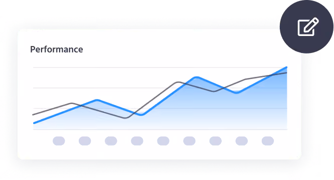 Line graph titled Performance with two lines showing an upward trend over time.
