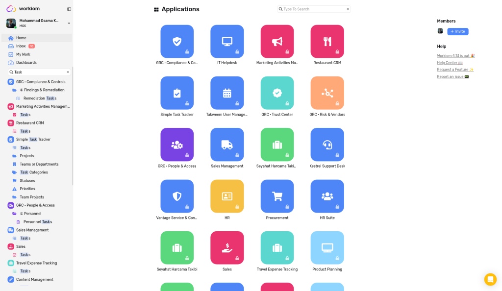 Sidebar search filtering apps, folders, and lists