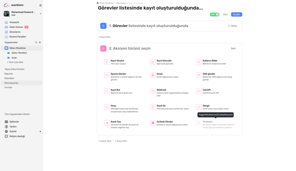 Hiçbir önceki adım dizi döndürmediği için Iterator gri görünüyor
