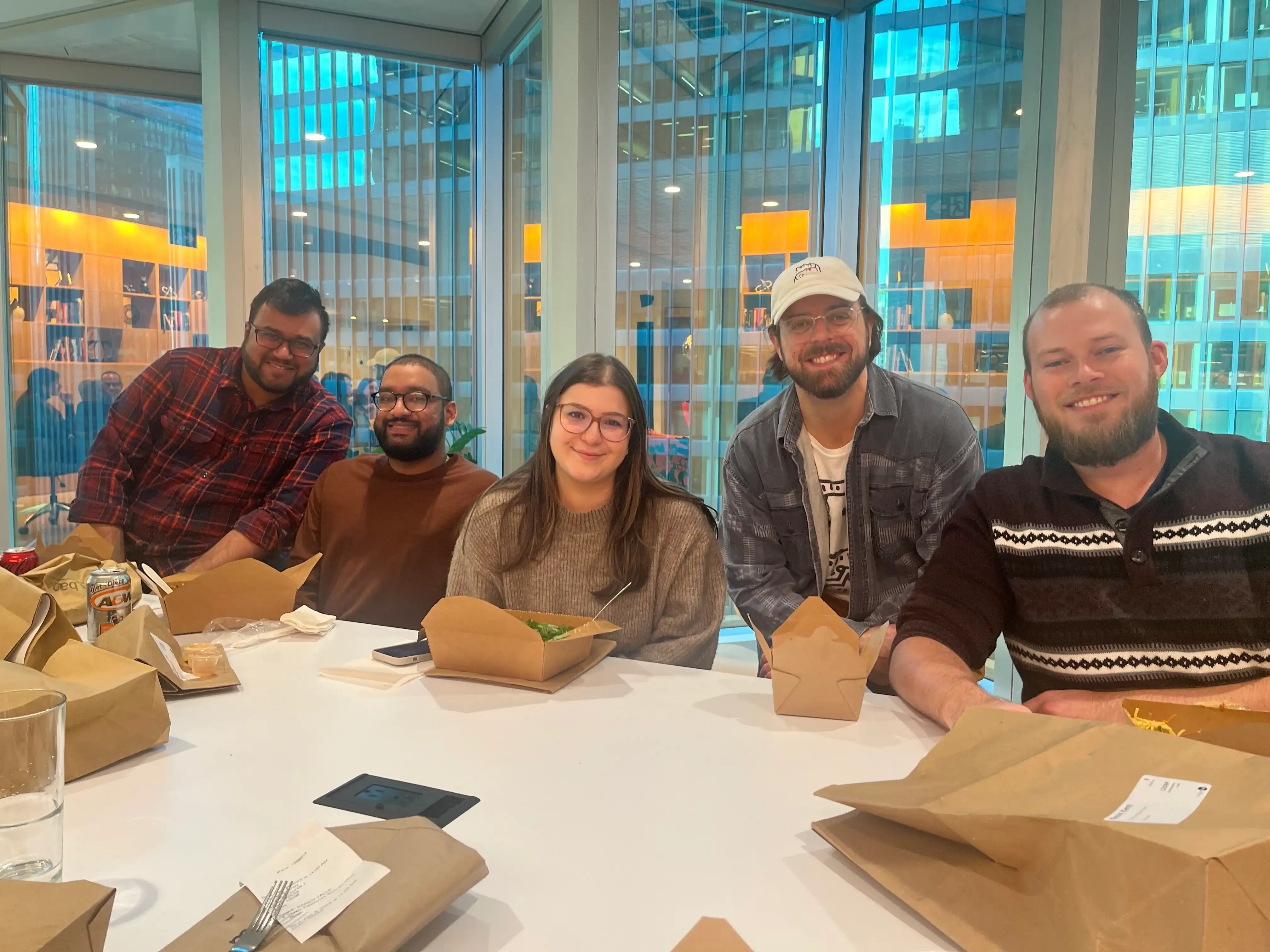 A large group of people sitting at a table