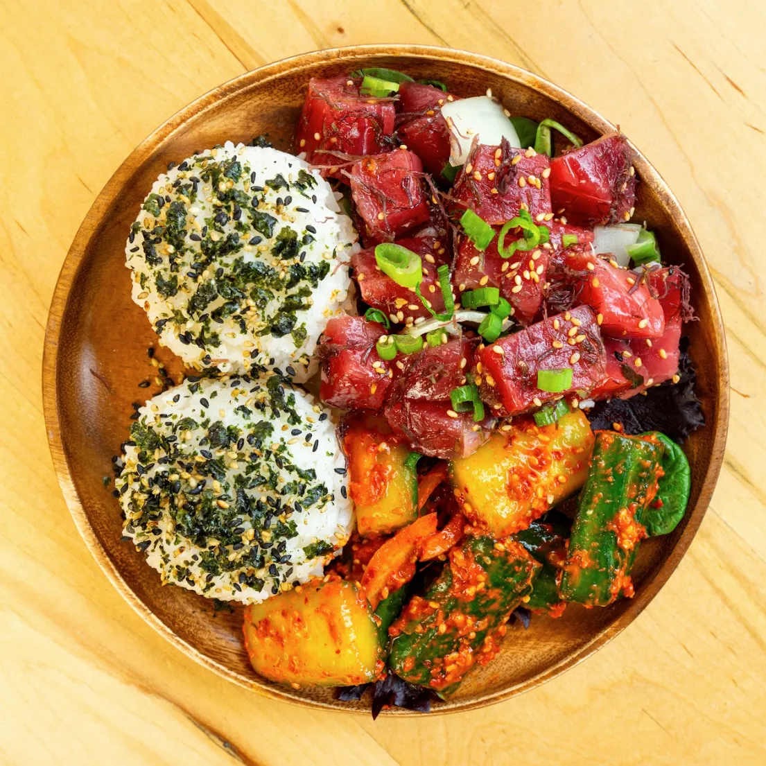 A bowl filled with different types of food