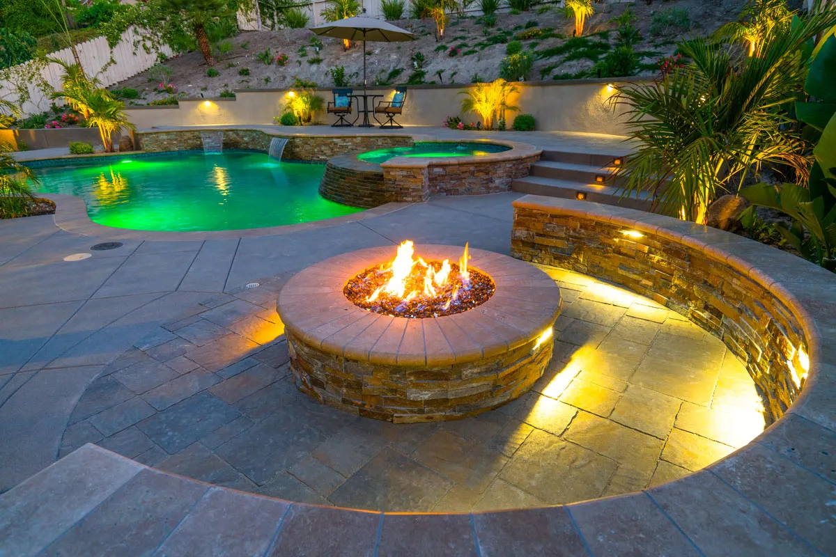 Fire Pit , Sheer Descents , LED Colored Lighting