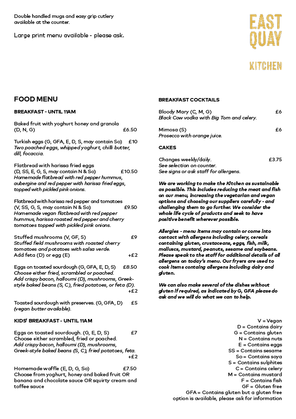 East Quay Kitchen menu