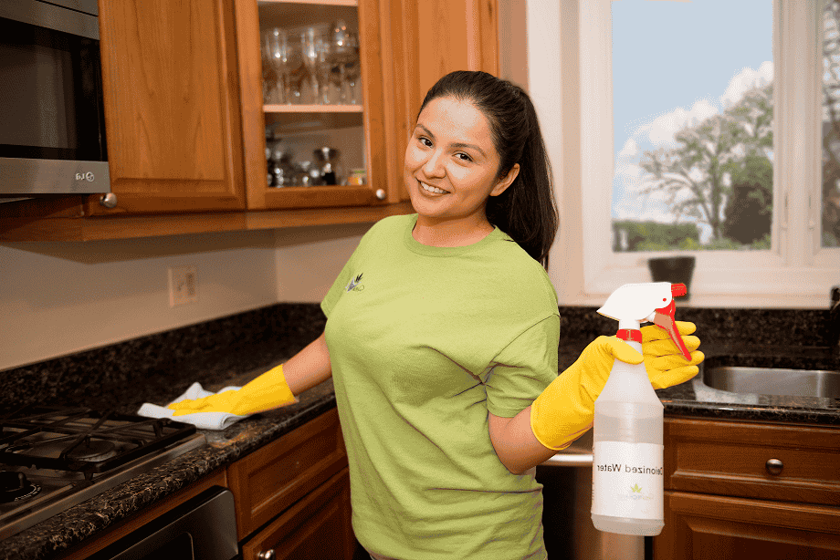 Cleaning technician with cleaning tools