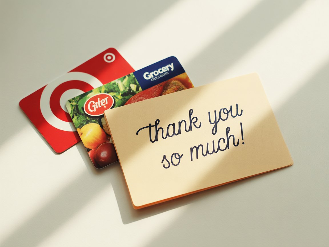 Practical gift cards with handwritten thank-you note for Chicago house cleaner appreciation