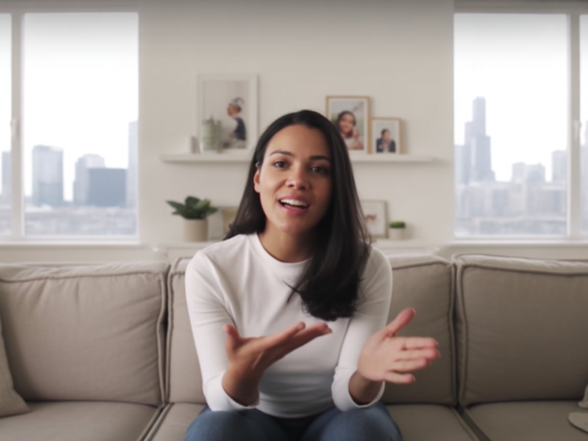 Chicago client recording video testimonial for maid service with skyline view