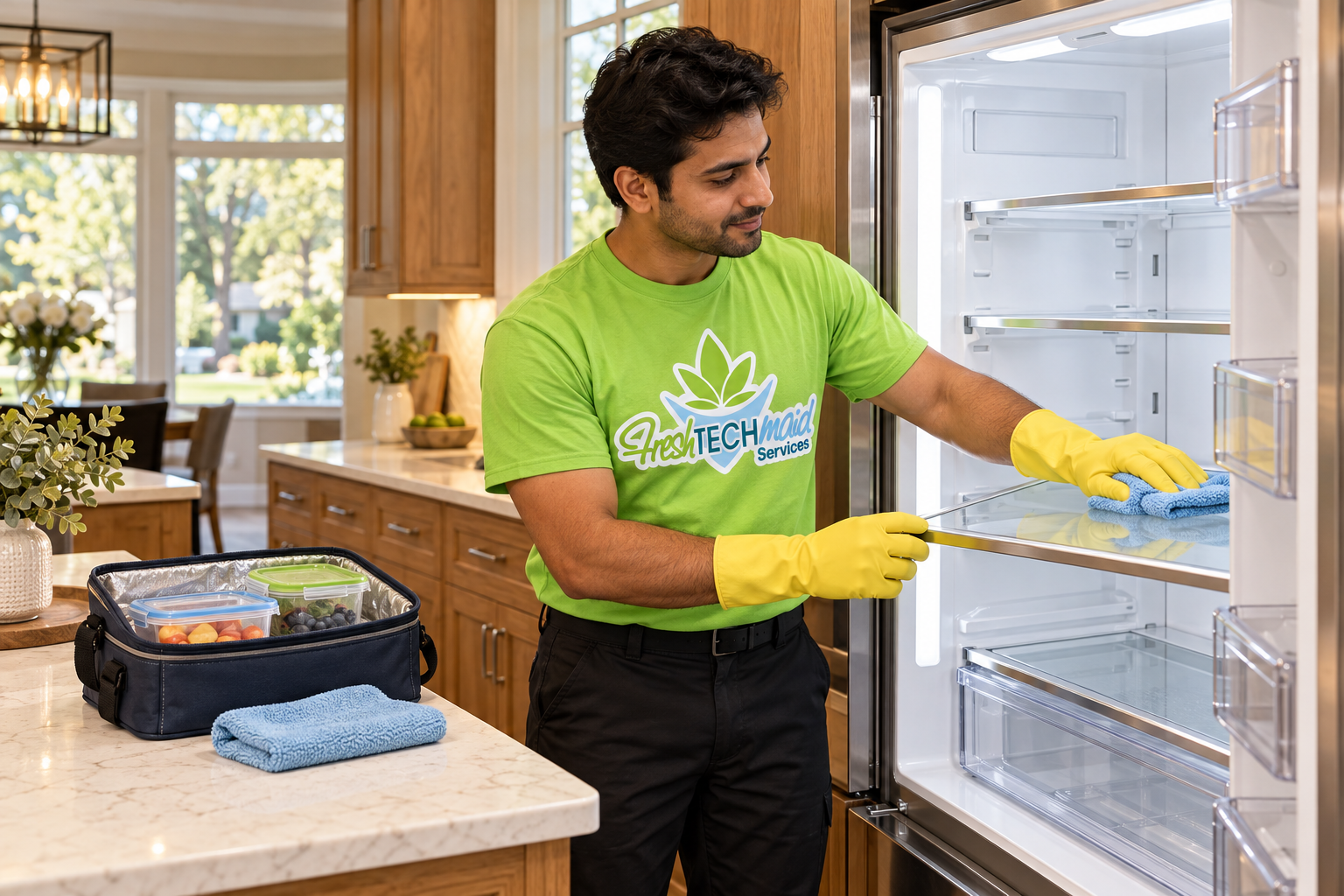  A white cloth showing dirt wiped from a refrigerator handle that looked clean.