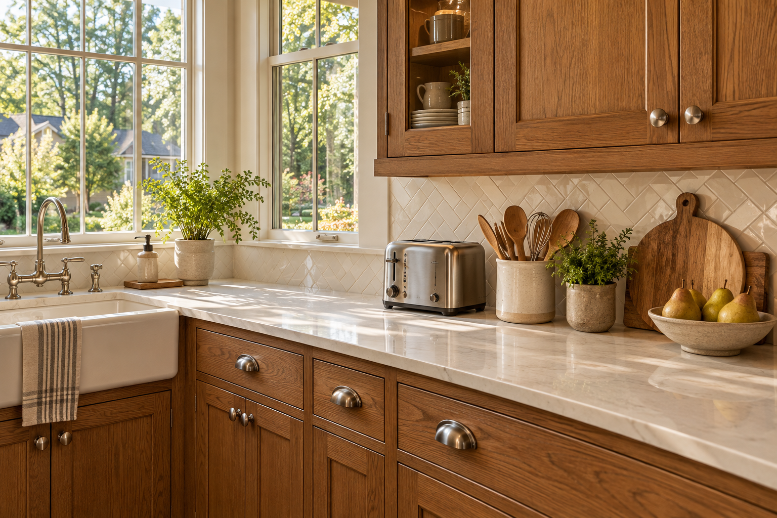 Fresh vegetables rinsed on a residue-free countertop.