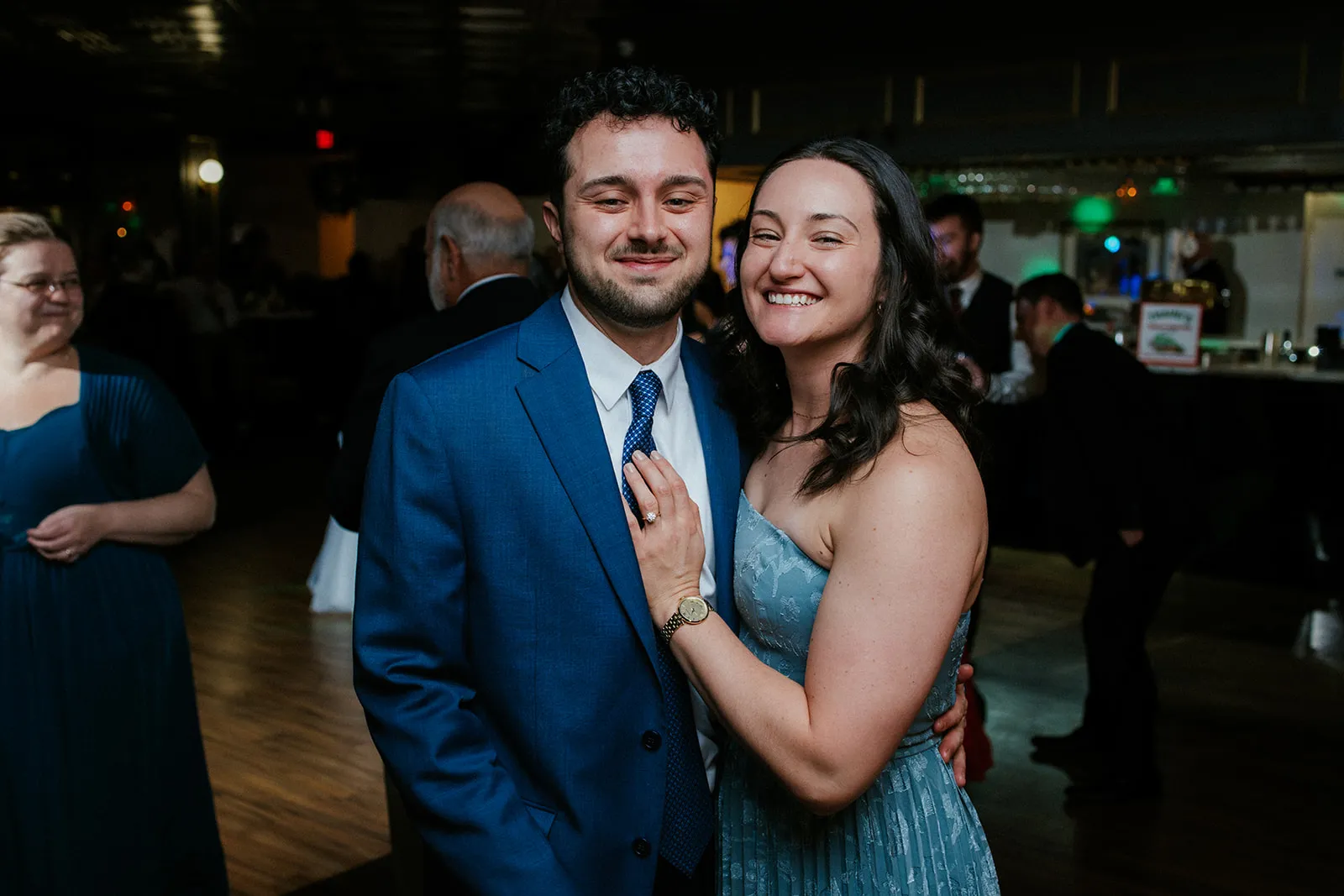 Couple sharing a romantic moment in the wedding photo booth