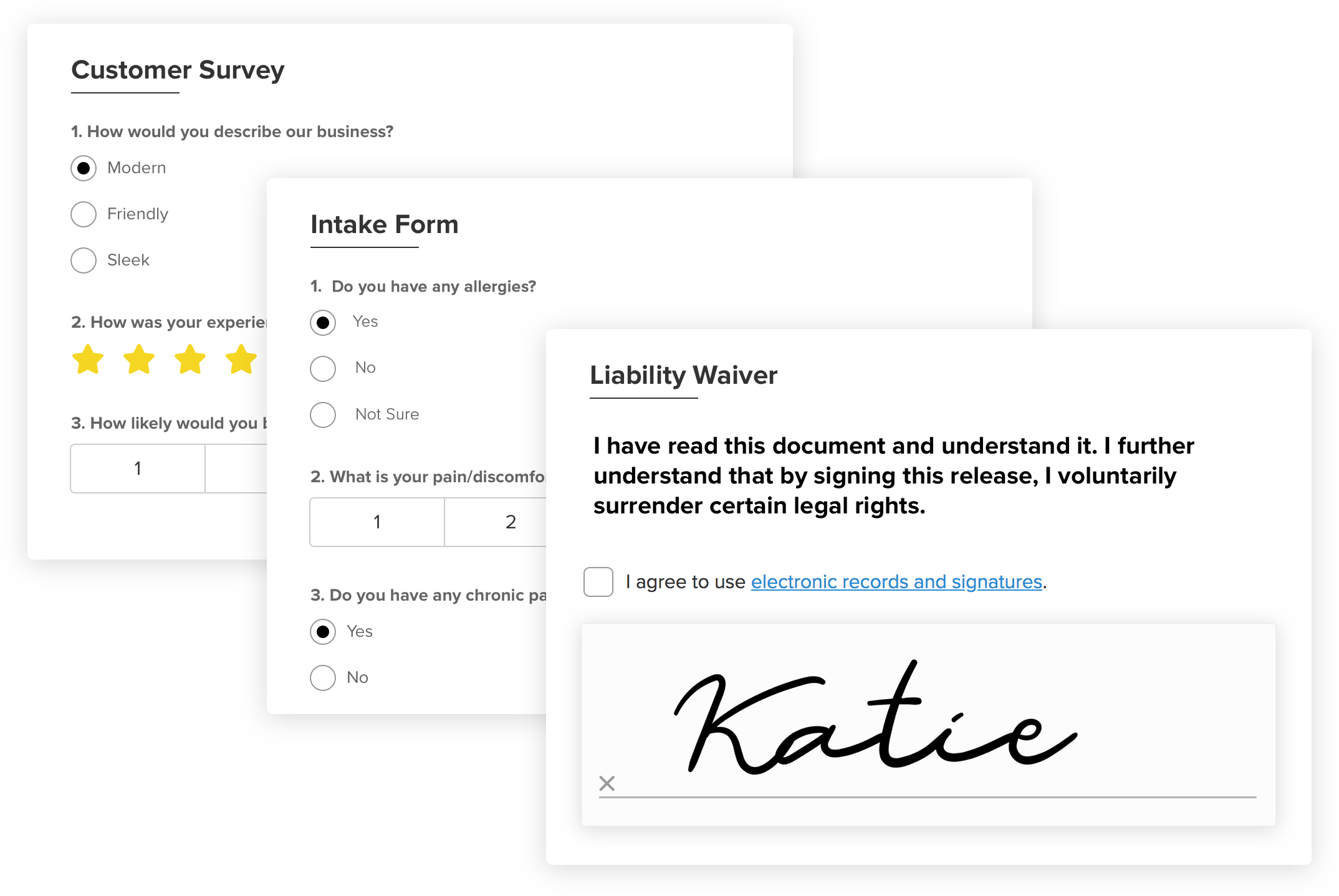 Digital client intake forms, surveys and liability waivers for medspas