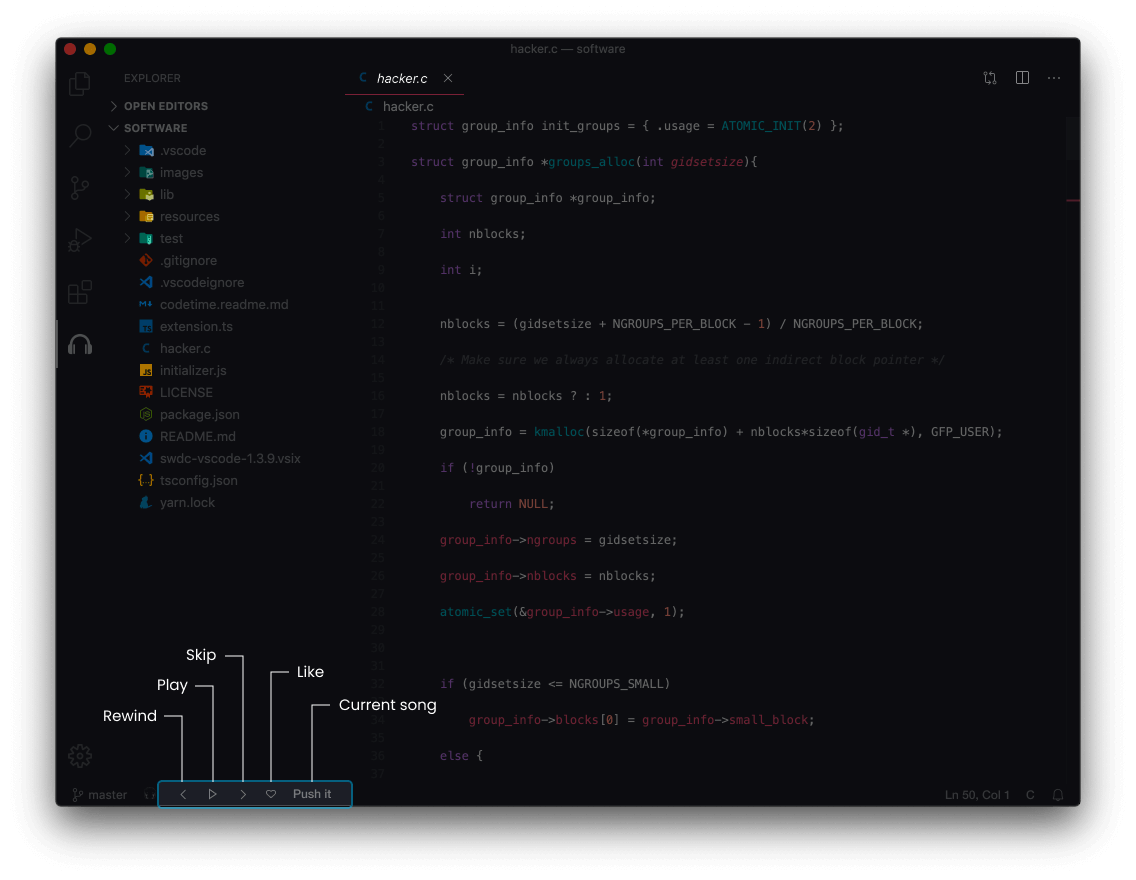 Music Time for VS Code Spotify controls