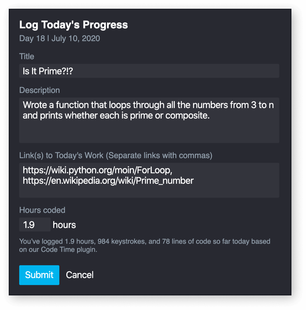 100 Days of Code log progress