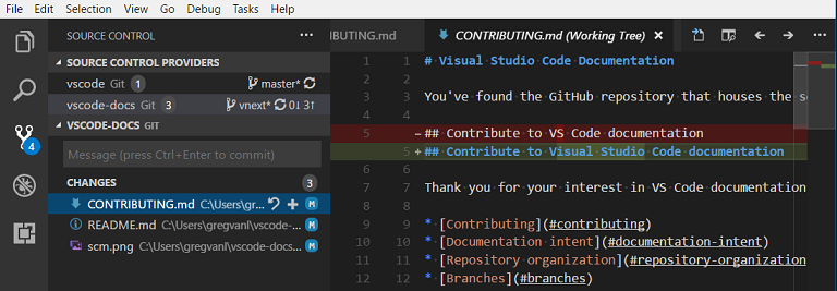 VS code integrated source control management