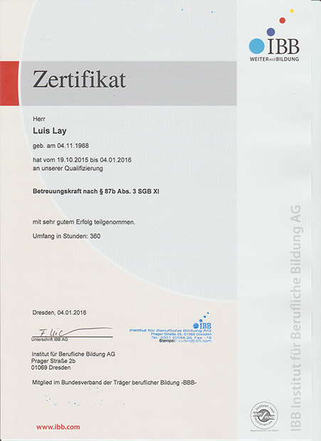 Zertifikat Betreuungskraft