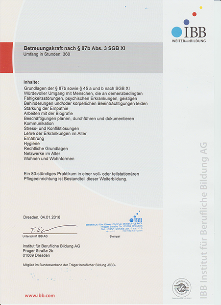 Zertifikat Betreuungskraft