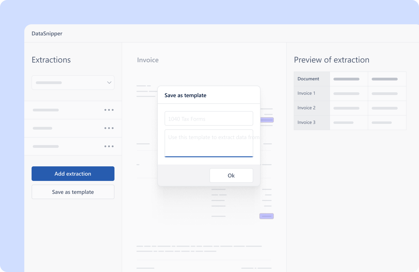 DataSnipper platform performing extractions for Financial Control uses