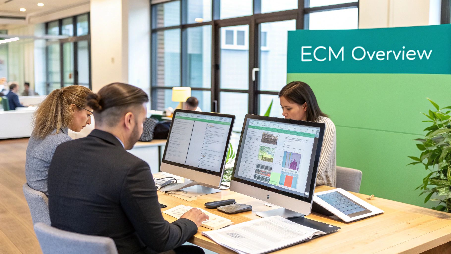 An abstract image representing interconnected digital content and data, symbolizing an enterprise content management system.