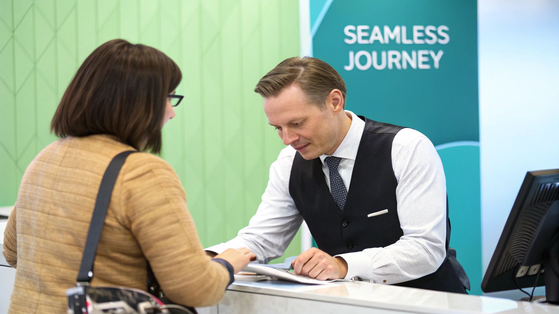 A woman shopping on her phone and computer, demonstrating a seamless omnichannel experience.