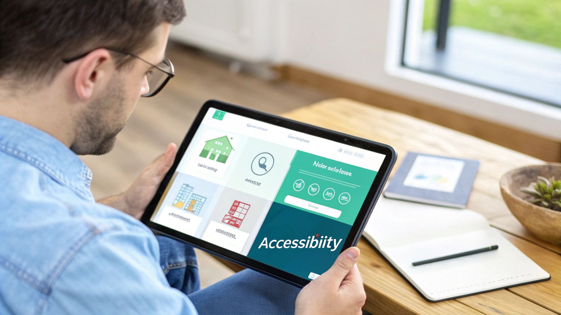 A user interacting with a website, illustrating the concept of User Experience (UX) & Accessibility