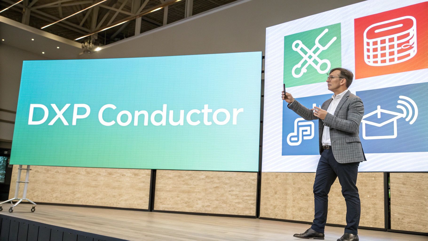 An abstract visual of a unified digital experience platform connecting different channels.